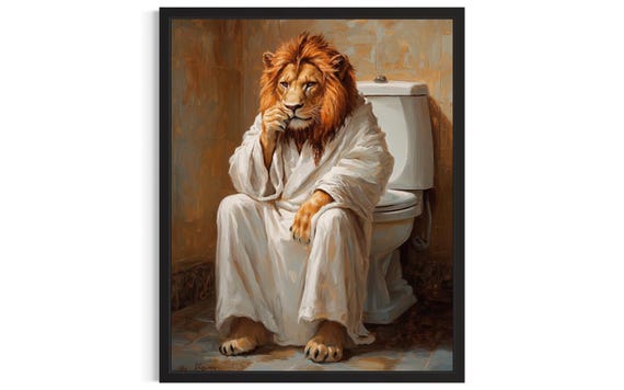 Lion Animal Restroom Poster Art Print Bathroom Wall Original Painting Artwork Decor