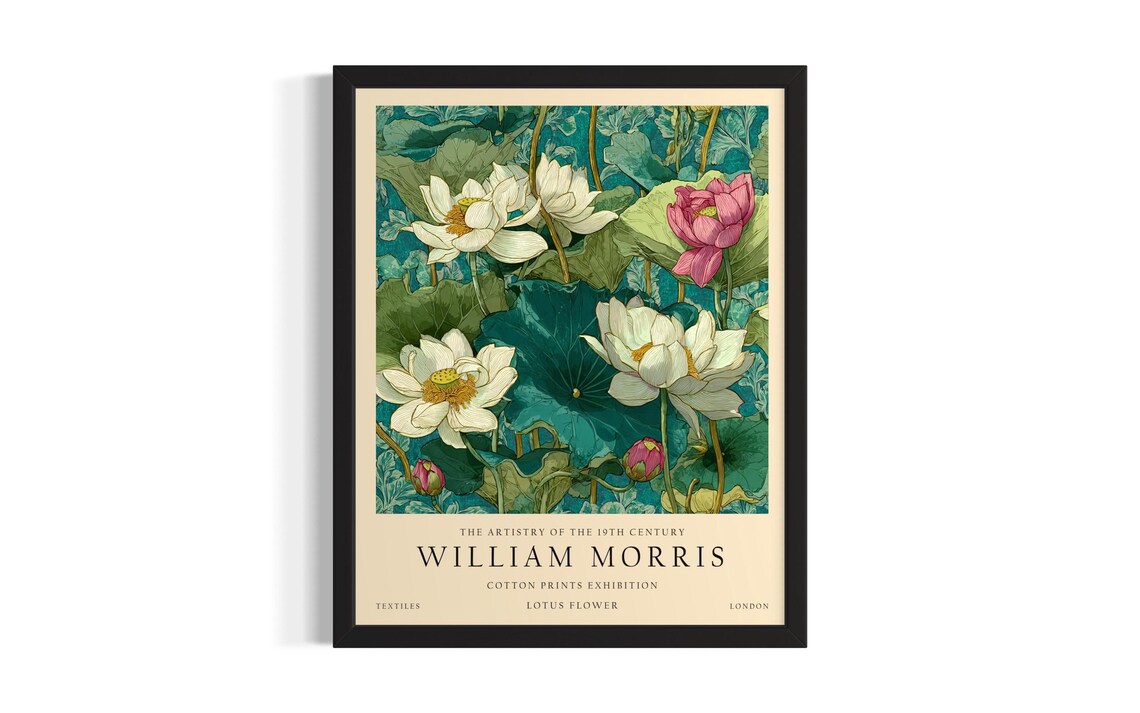 William Morris Vintage Lotus Bloom Cotton Prints Exhibition Poster