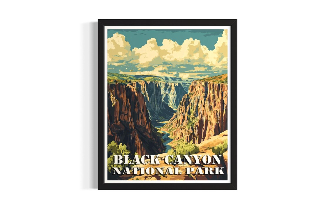 Black Canyon National Park Vintage Deep River Gorge Travel Poster