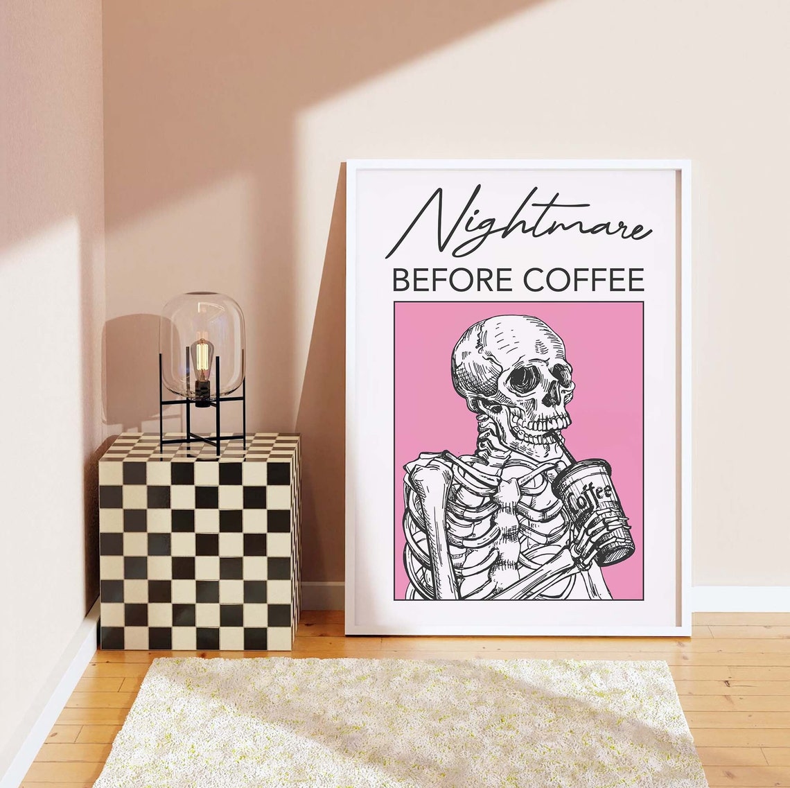 Nightmare Before Coffee Funny Skeleton Pink Halloween Coffee Poster - Image 6