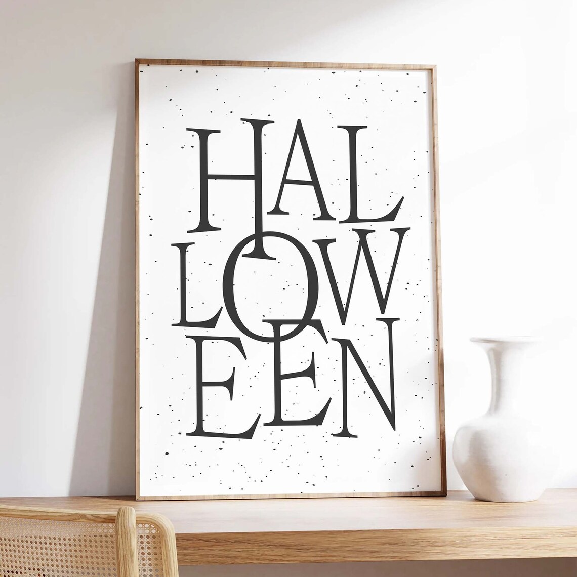 Halloween Stacked Lettering Minimal White Quote Wall Decor Poster - Image 2