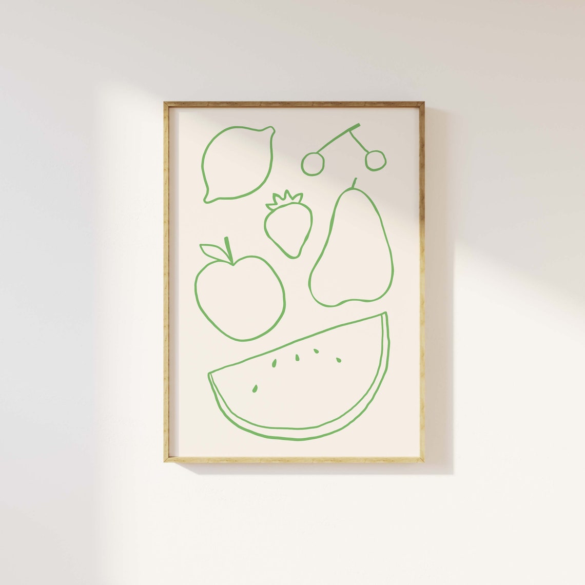Minimal Fruit Line Art Green Kitchen Modern Food Doodle Poster - Image 3