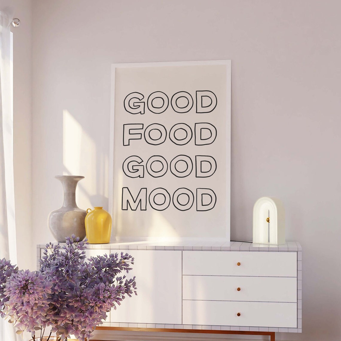 Good Food Good Mood Black Outline Kitchen Quote Wall Decor Poster - Image 3