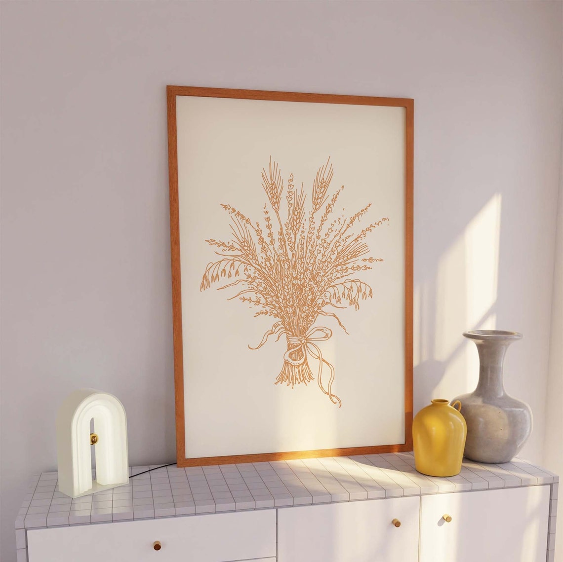 Wheat Sheaf Orange Line Autumn Harvest Botanical Wall Decor Poster - Image 3