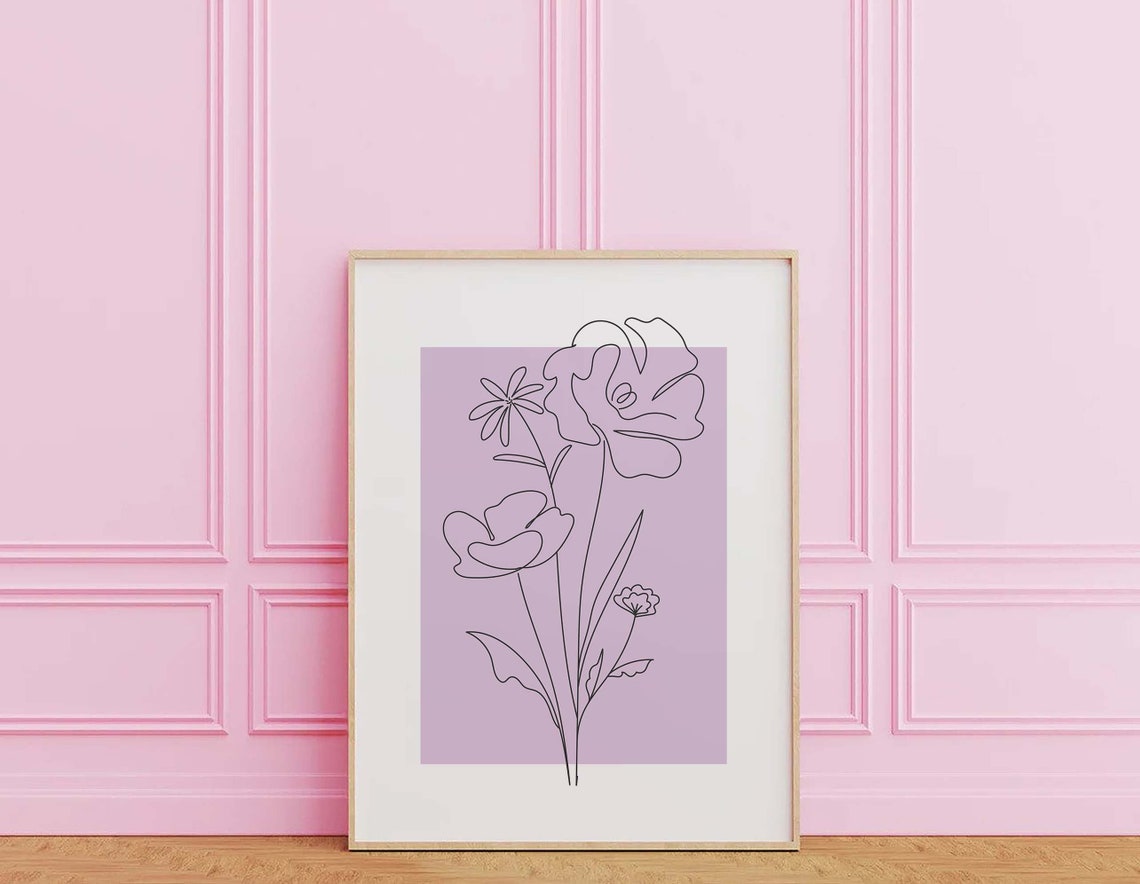 Lavender Line Art Poppy Flowers Modern Minimalist Botanical Poster - Image 5
