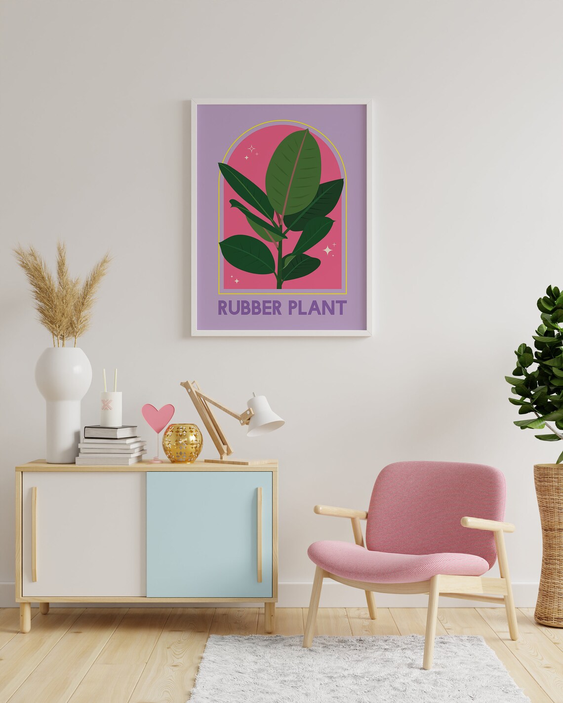 Rubber Plant Botanical Purple Pink Arch Modern Illustration Poster - Image 3