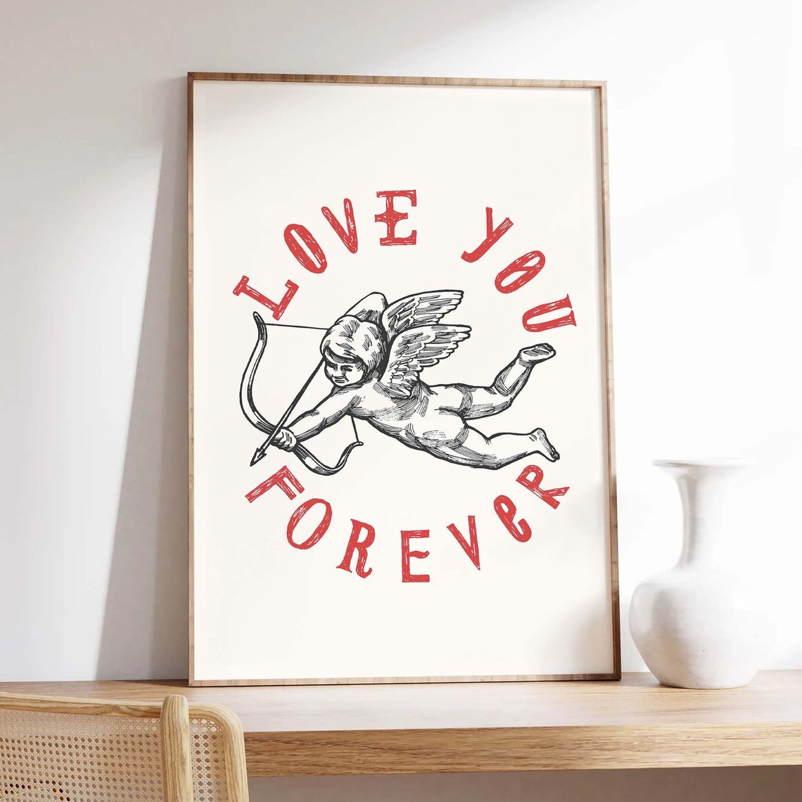 Love You Forever Print Art Valentines Day Decor Red Wall Art Trendy Valentines Cute Cupid Print
