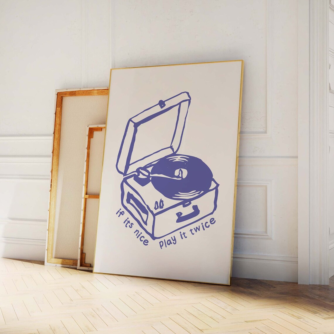 Retro Record Player With If Its Nice Play It Twice Quote Blue Music Poster - Image 2