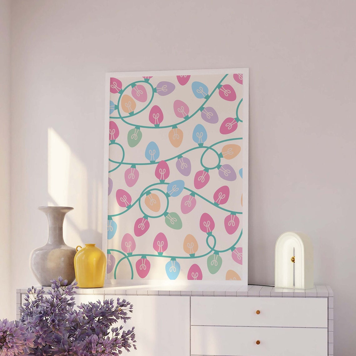 Pastel Christmas String Lights Colorful Holiday Decor Poster - Image 2