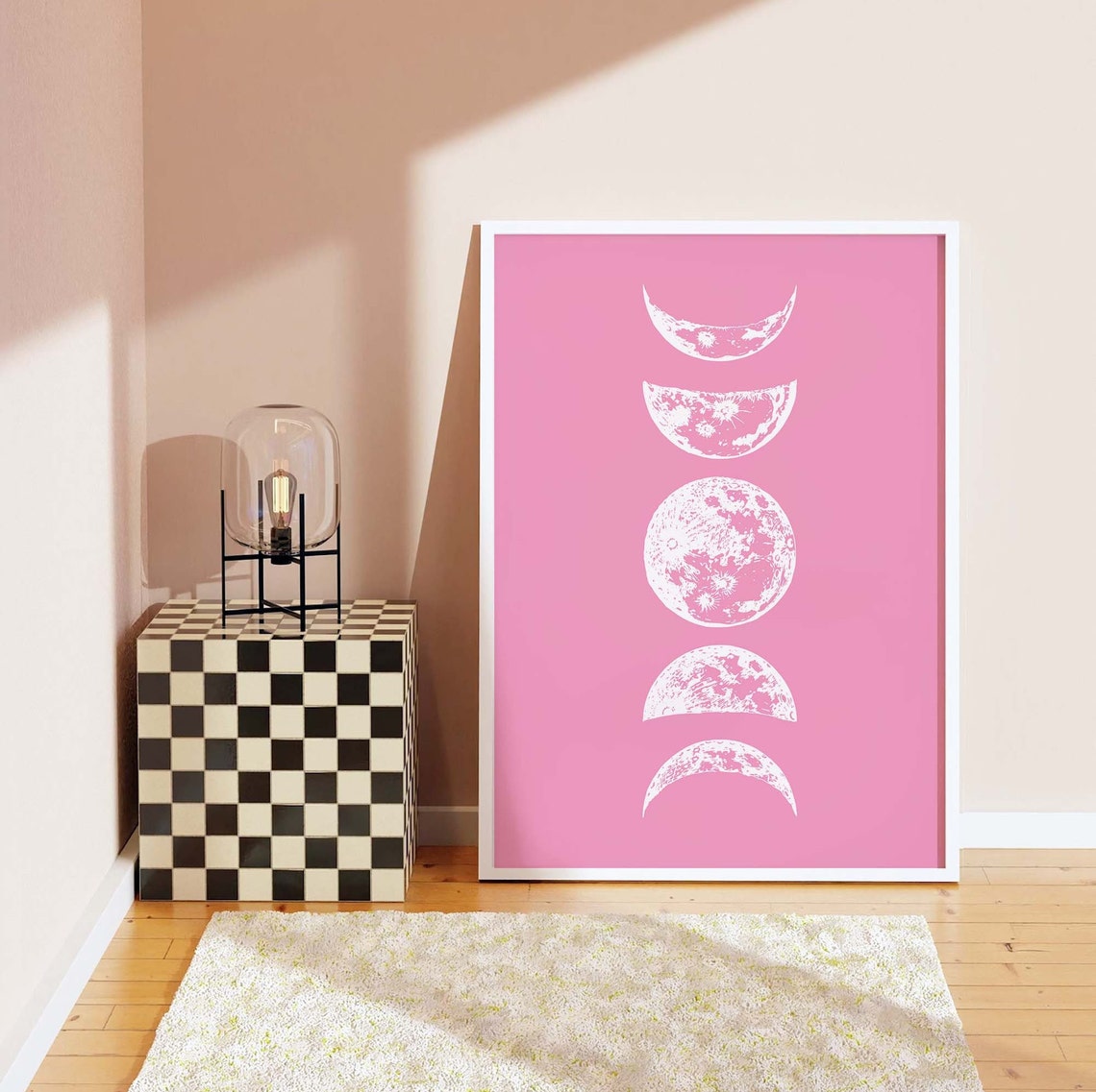 Moon Phases Column Pink Background Vintage Astronomy Art Poster - Image 7