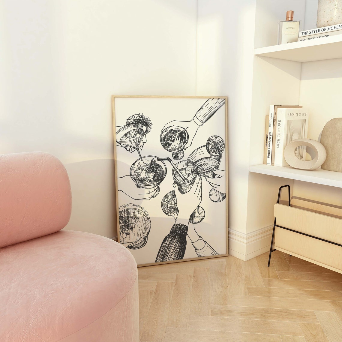 Cheers Cocktail Print Art Cute Black Bar Car Print Neutral Cocktail Bar Art Trendy Kitchen Wall Art - Image 2