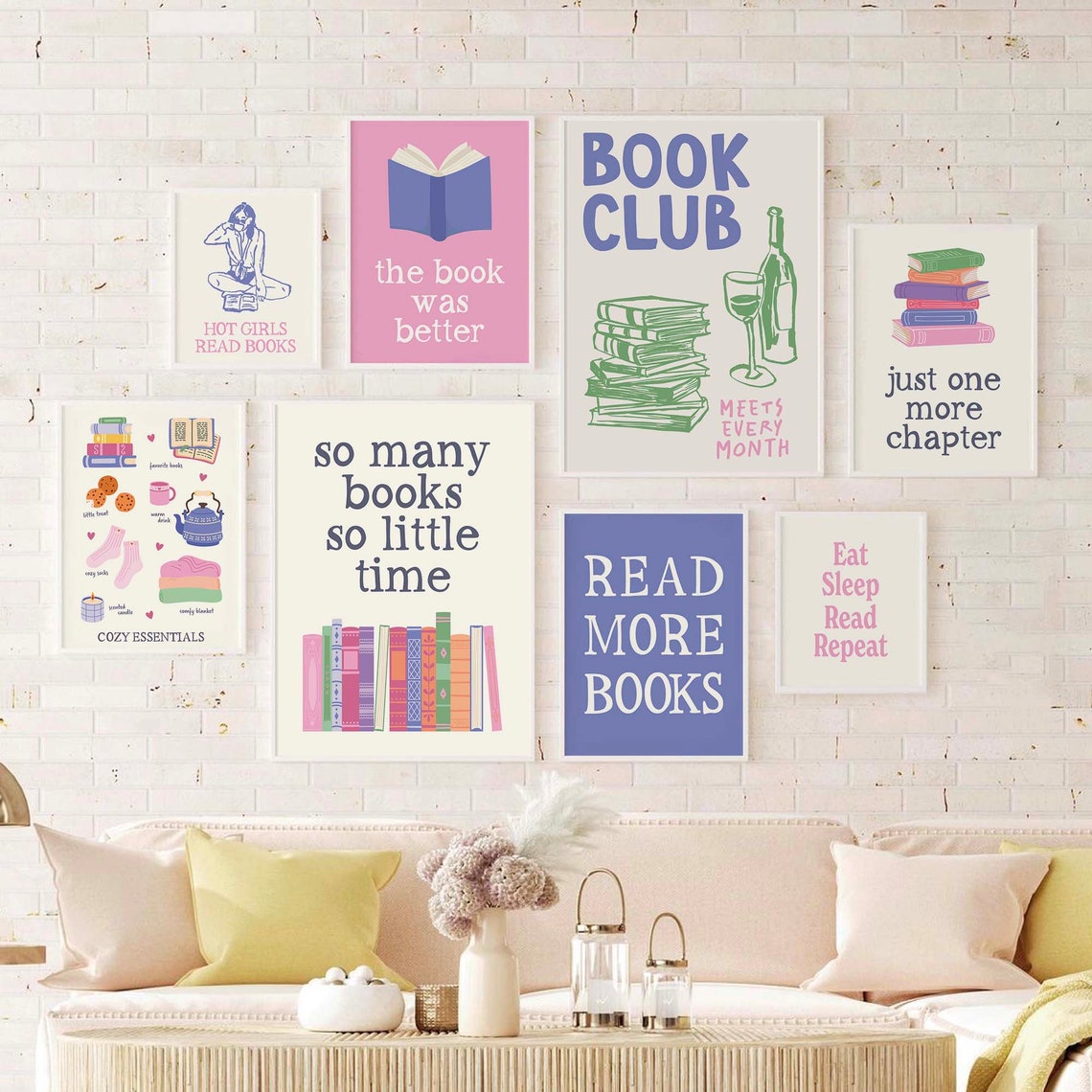 Book Lover Gallery Wall Set Eight Framed Reading Quotes Poster - Image 3