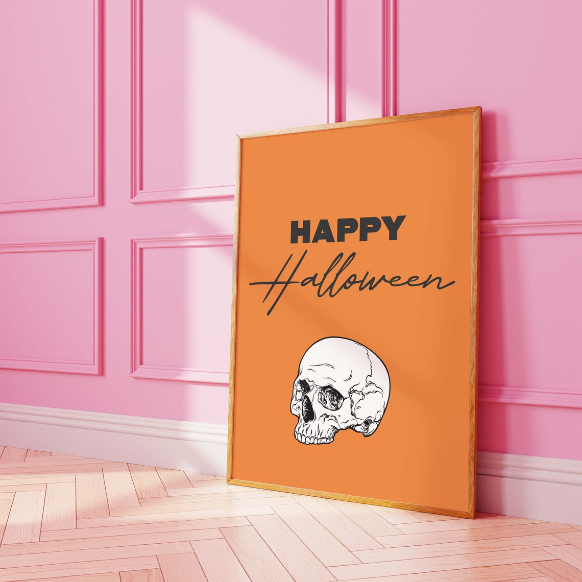 Happy Halloween Cute Skull Orange Black Script Spooky Decor Poster - Image 4