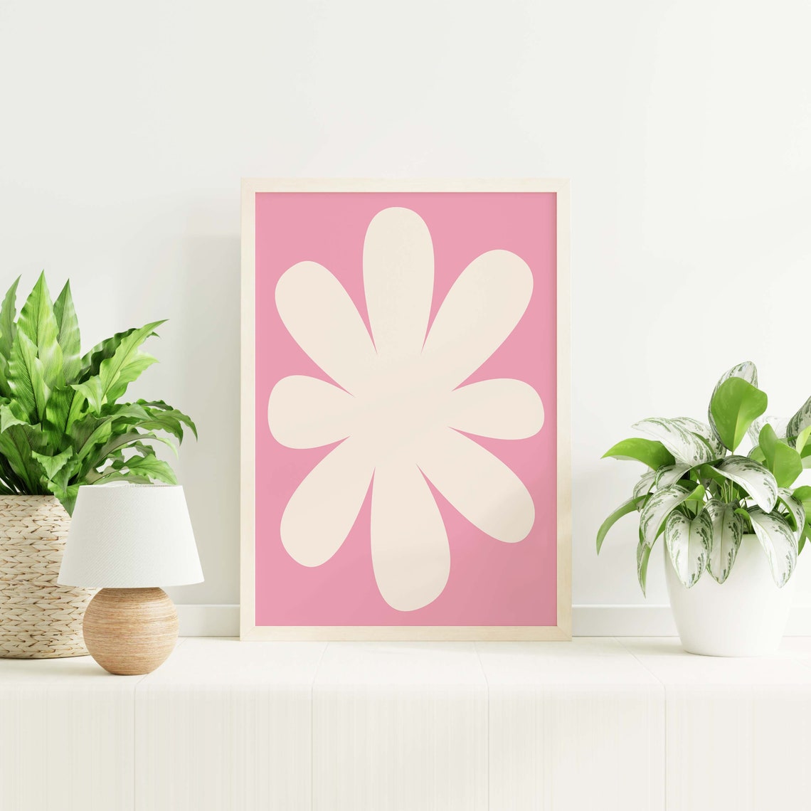 Minimal White Daisy Pink Background Retro Floral Wall Poster - Image 6