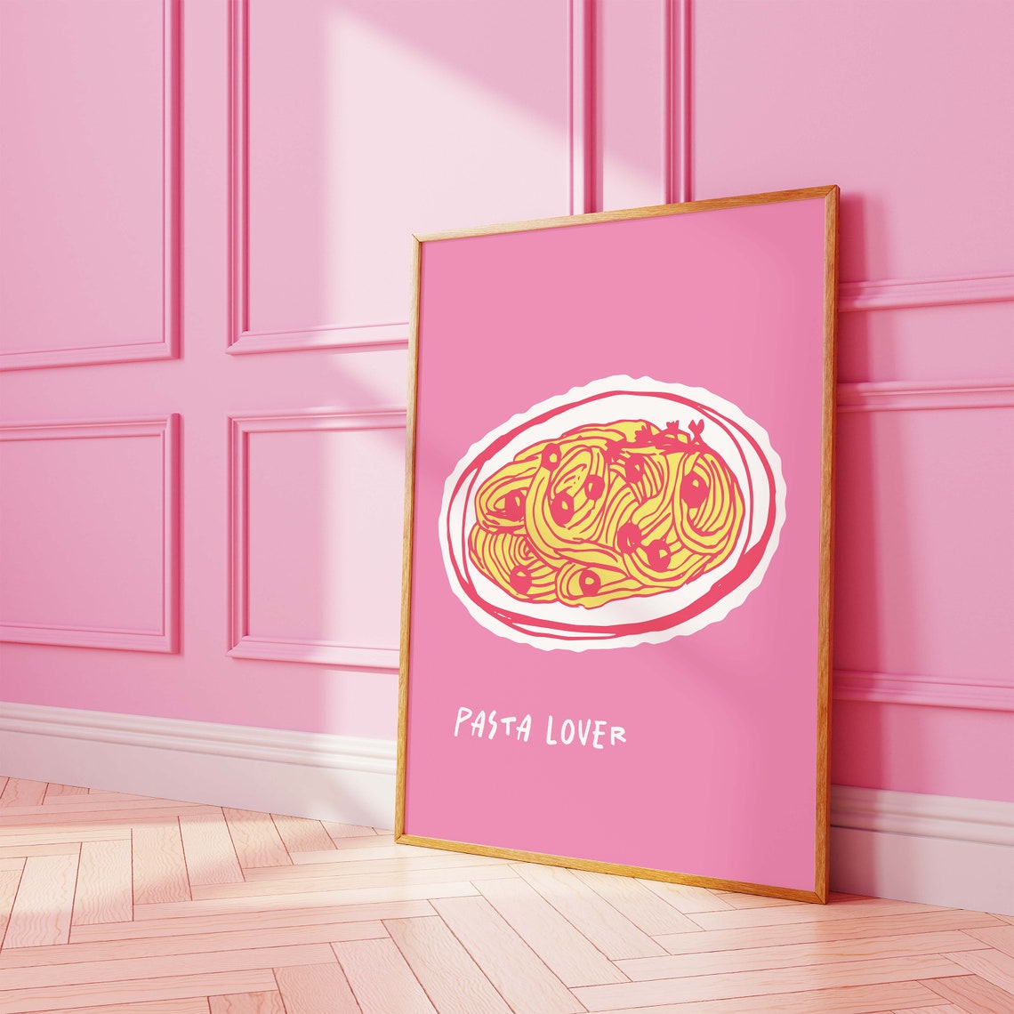 Pasta Lover Print Art Pink Kitchen Decor Cute Pasta Art Print Trendy Wall Art - Image 3