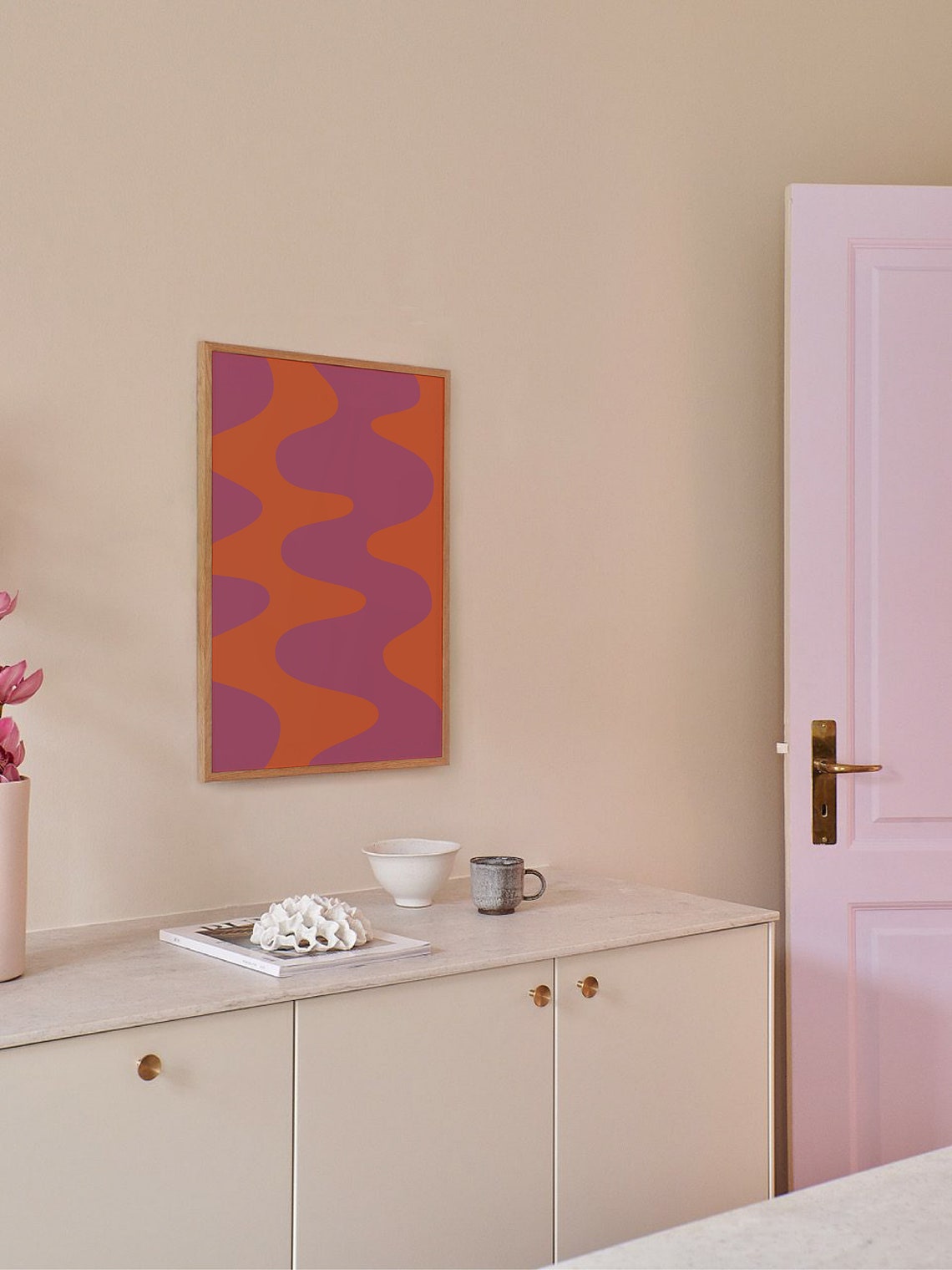 Pink Orange Wavy Abstract Groovy Retro Vertical Stripes Poster - Image 6