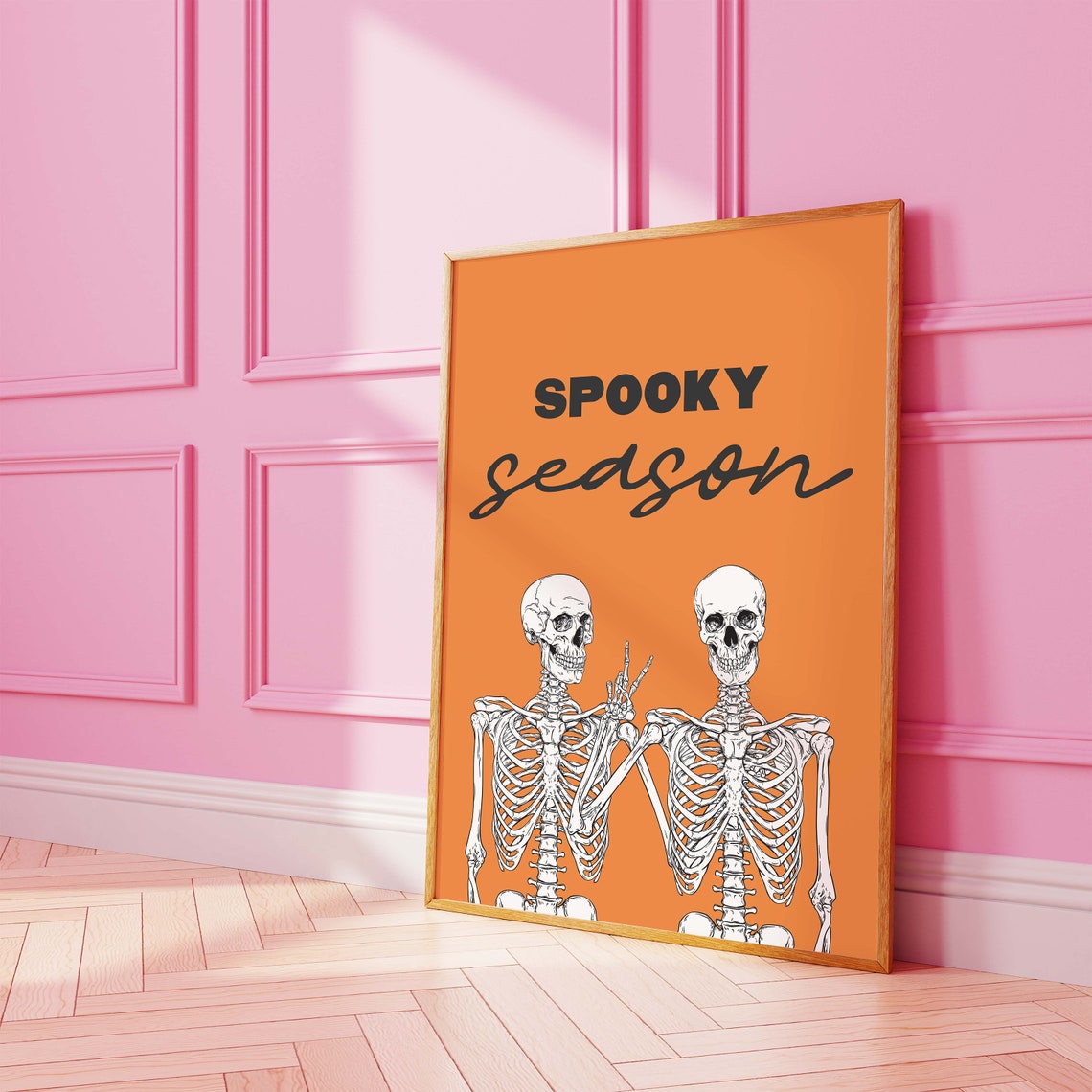 Spooky Season Skeleton Print Art Cute Orange Halloween Wall Decor Trendy Halloween Wall Art - Image 6