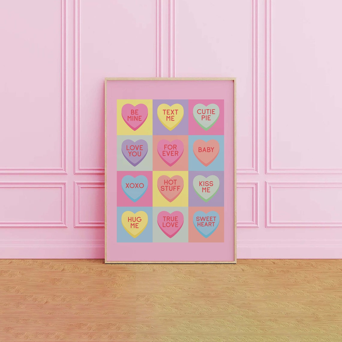 Heart Candy Print Art Cute Valentines Decor Heart Candy Wall Art Trendy Pastel Pink Art Print - Image 4