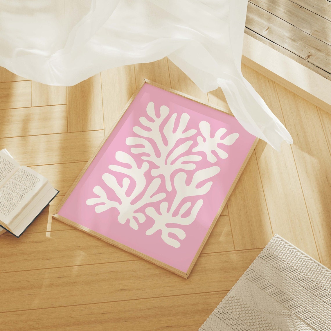 Pink White Abstract Coral Shape Modern Botanical Poster For Girls - Image 2