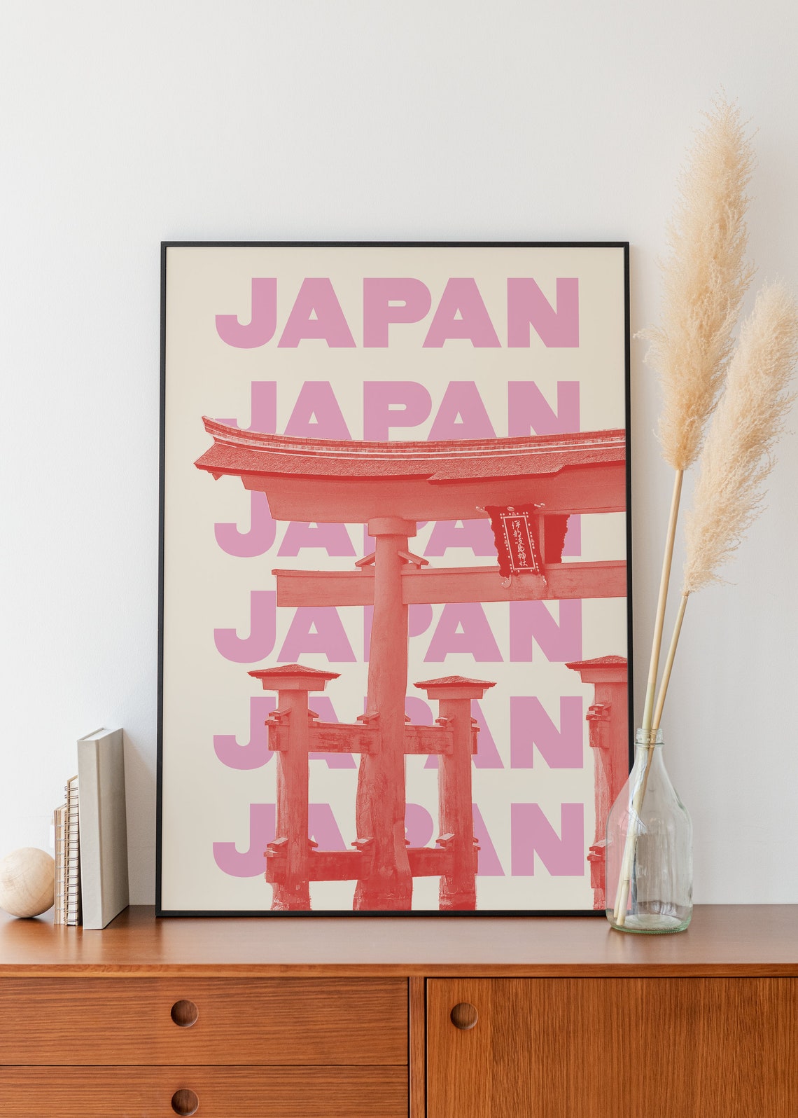 Japan Red Torii Gate Poster with Pink Repeated Typography Travel Art - Image 3