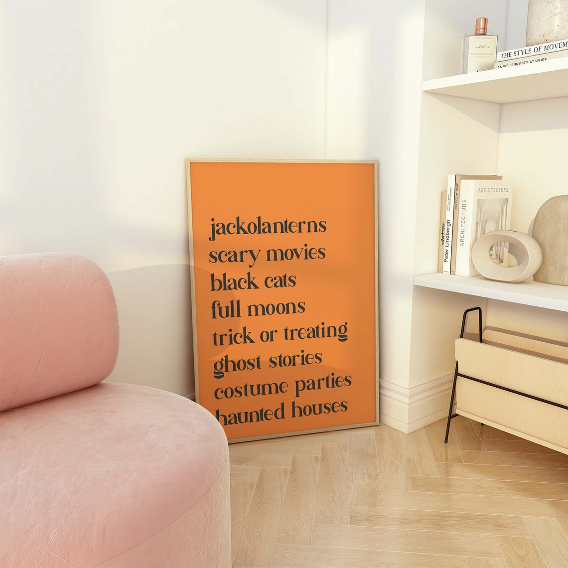 Halloween Things Print Art Cute Minimal Halloween Wall Decor Trendy Orange Halloween Wall Art - Image 4