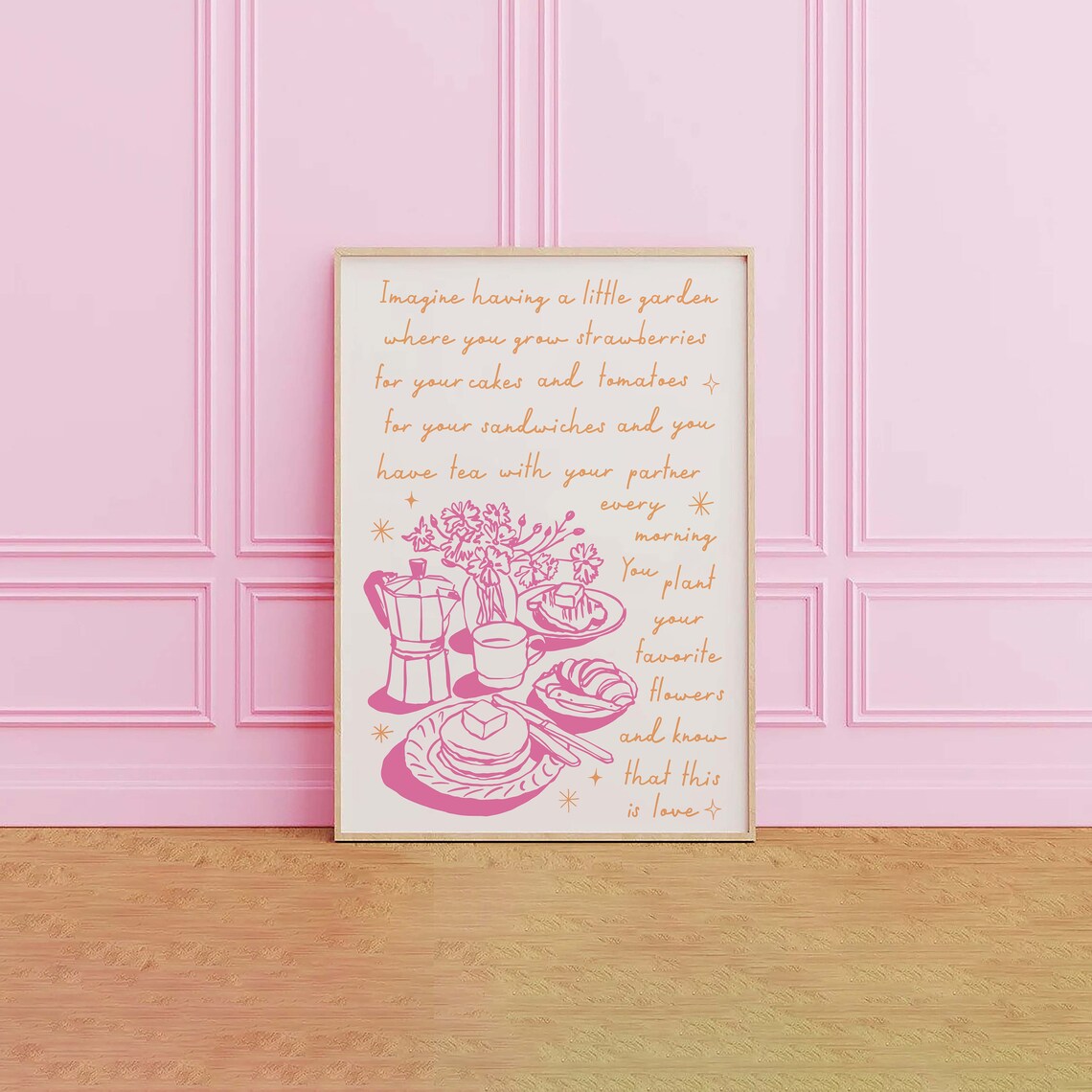 Imagine A Little Garden Slow Morning Tea Quote Poster In Pink - Image 3
