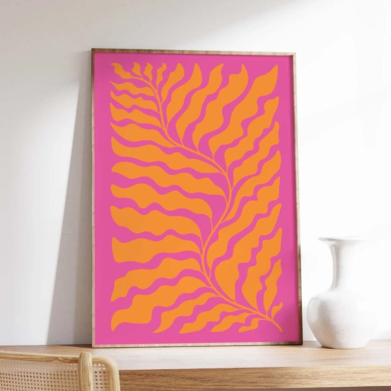 Botanical Print Art Pink Orange Abstract Floral Art Cute Trendy Wall Art Eclectic Maximalist Wall Art
