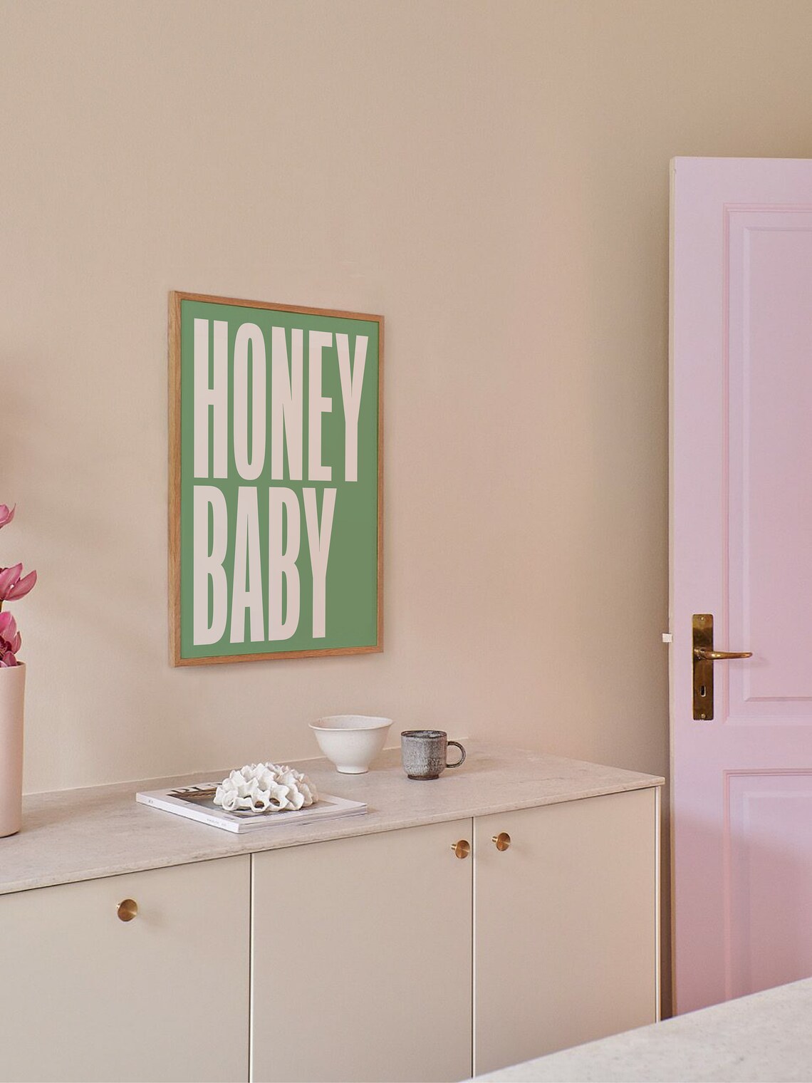 Honey Baby Bold Cream Typography Green Background Modern Quote Poster - Image 6