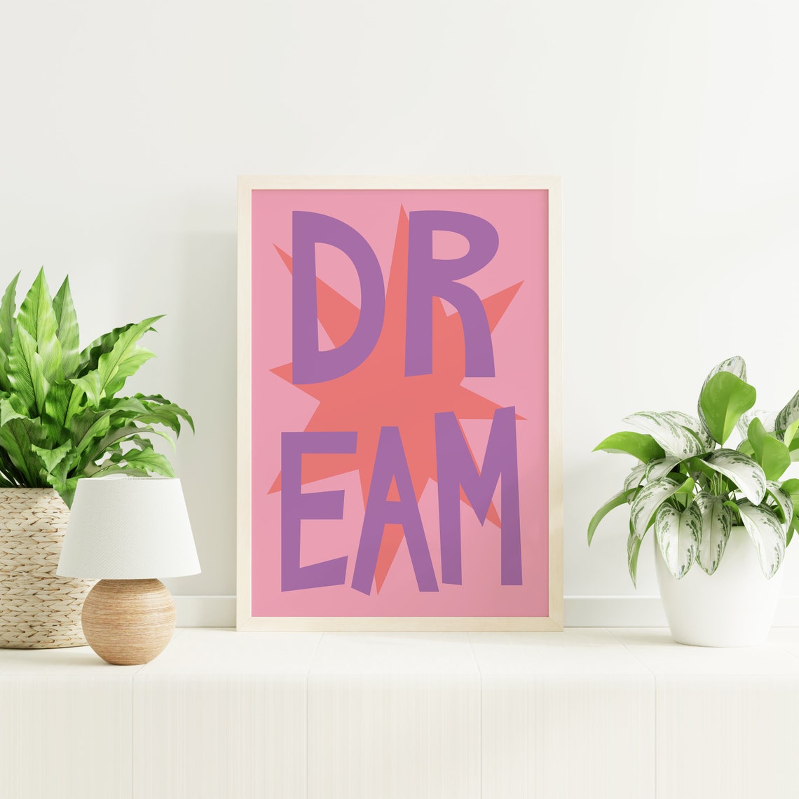 Dream Typography Purple Letters Pink Starburst Inspirational Poster - Image 4