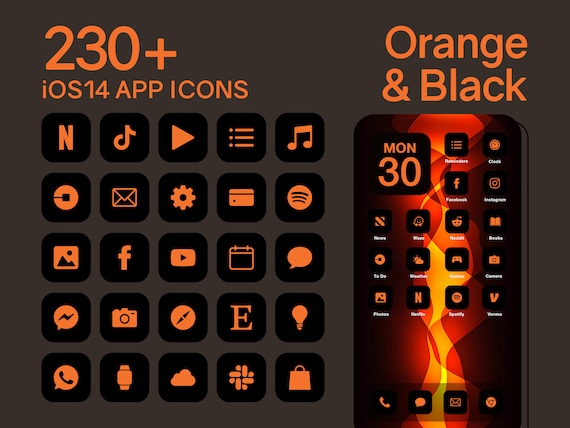 Ios Orange Black App Icons 230 Orange And Black Minimal Ios 14 Modern Icon Pack