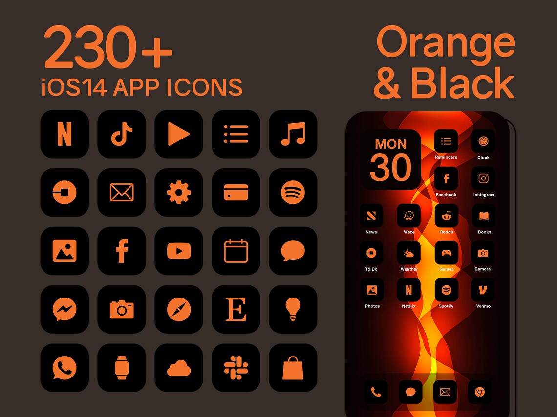 Ios Orange Black App Icons 230 Orange And Black Minimal Ios 14 Modern Icon Pack