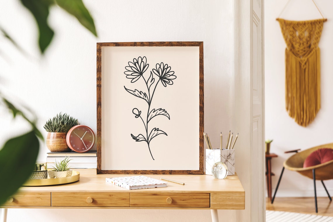 Blush Botanical Daisy Line Art Poster with Two Wildflower Blooms - Image 3
