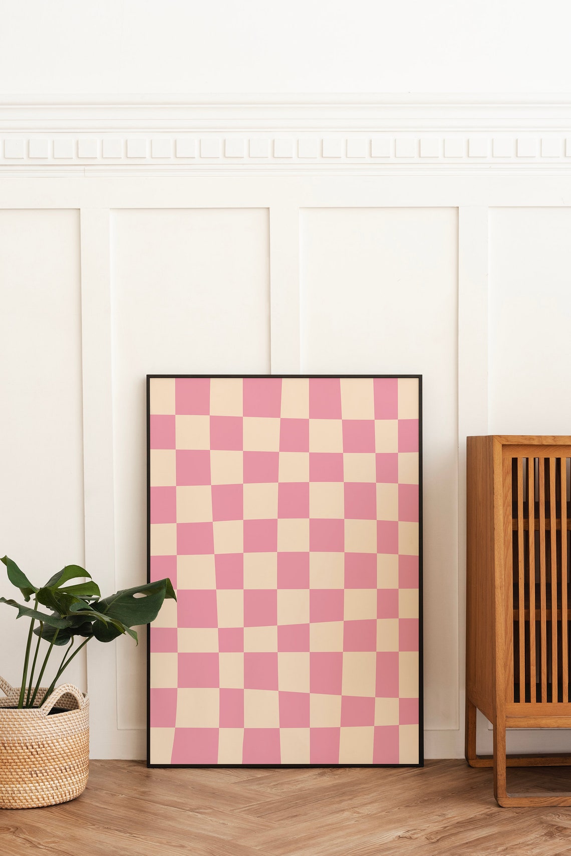 Pink And White Abstract Print Art Trendy Checkered Print 70s Retro Art Cute Trendy Wall Art - Image 3