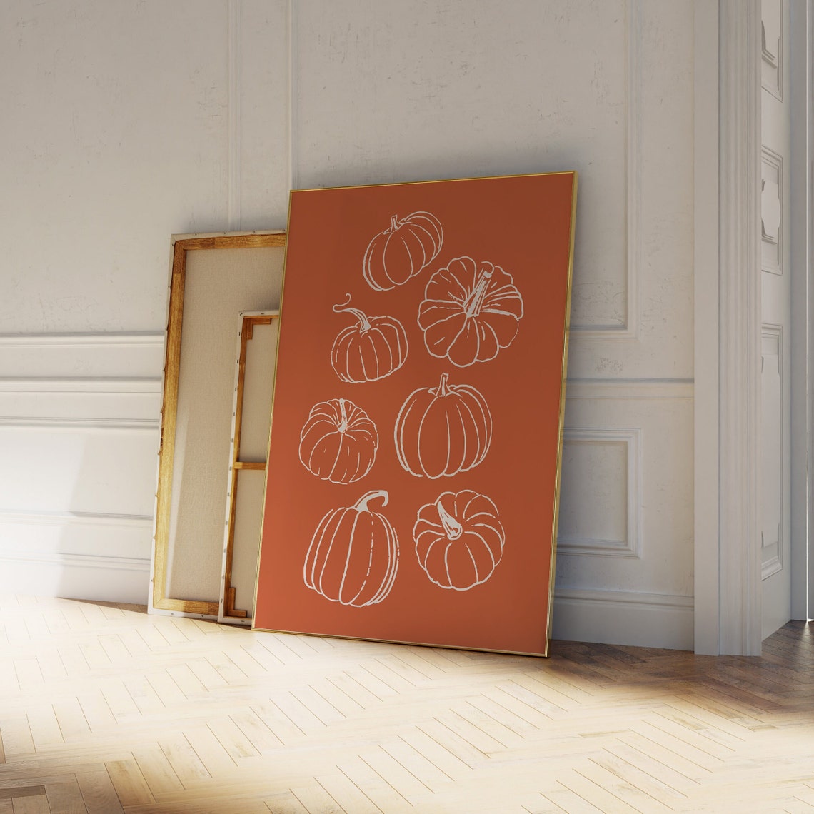 Pumpkins White Line Sketch Orange Rustic Fall Wall Decor Poster - Image 2
