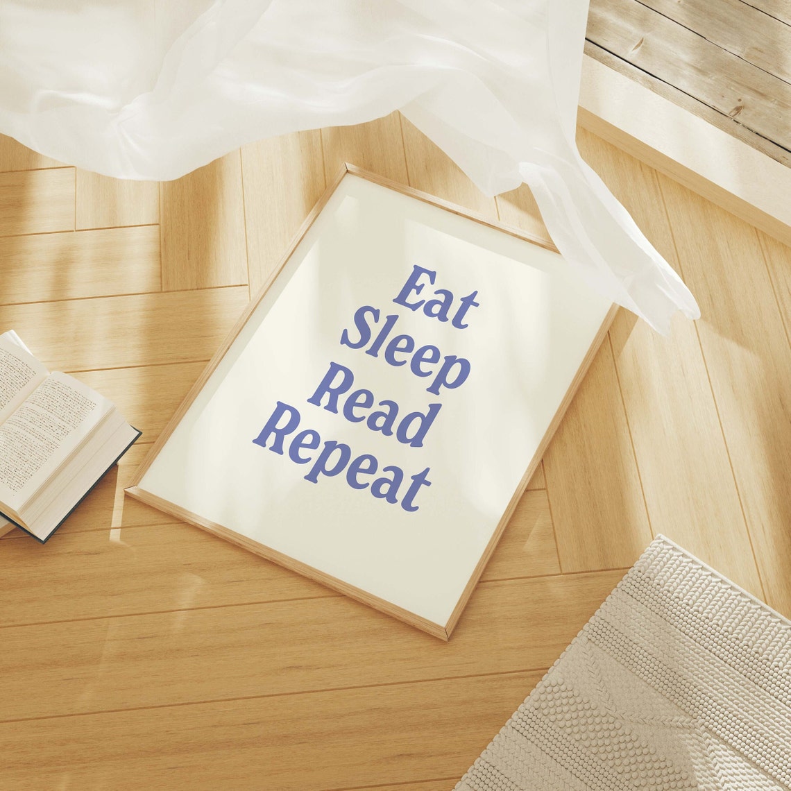 Eat Sleep Read Repeat Quote Blue Typography Reading Room Poster - Image 4