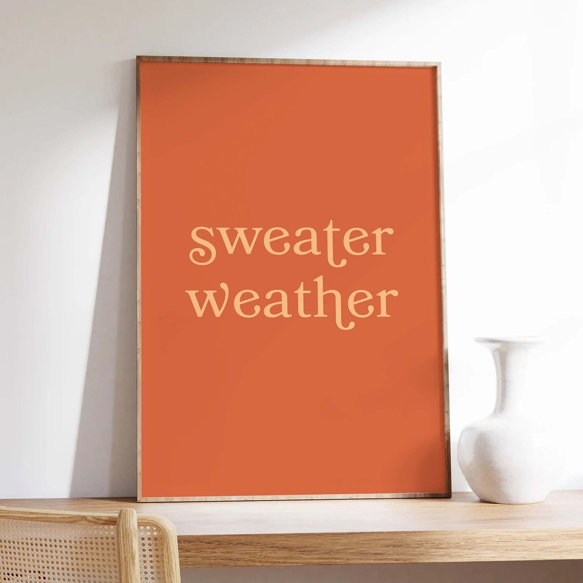 Sweater Weather Orange Minimal Fall Season Quote Wall Decor Poster - Image 4