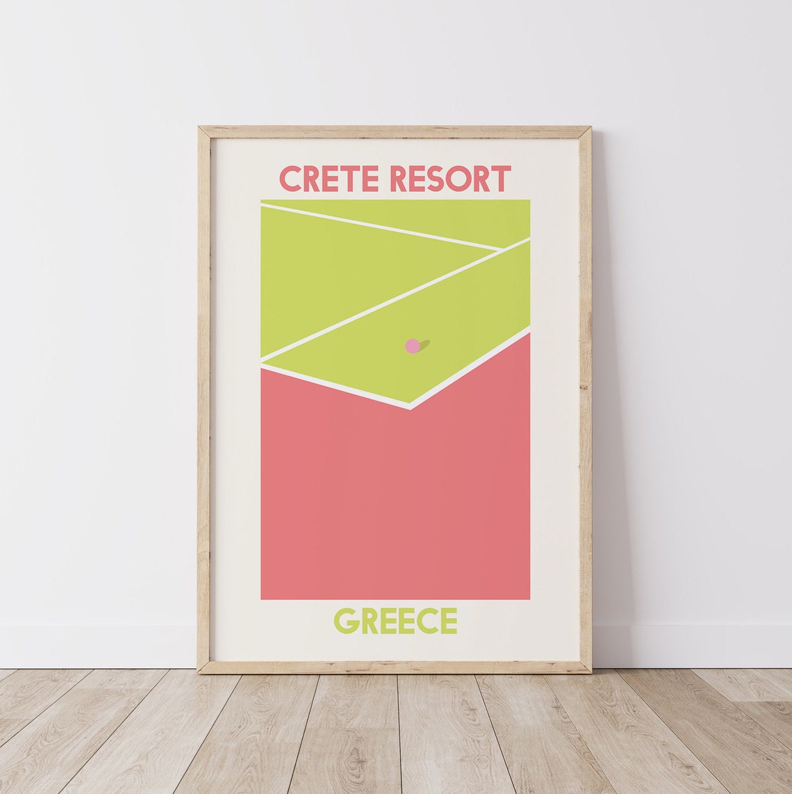 Crete Resort Greece Abstract Tennis Court Green Pink Art Poster - Image 4