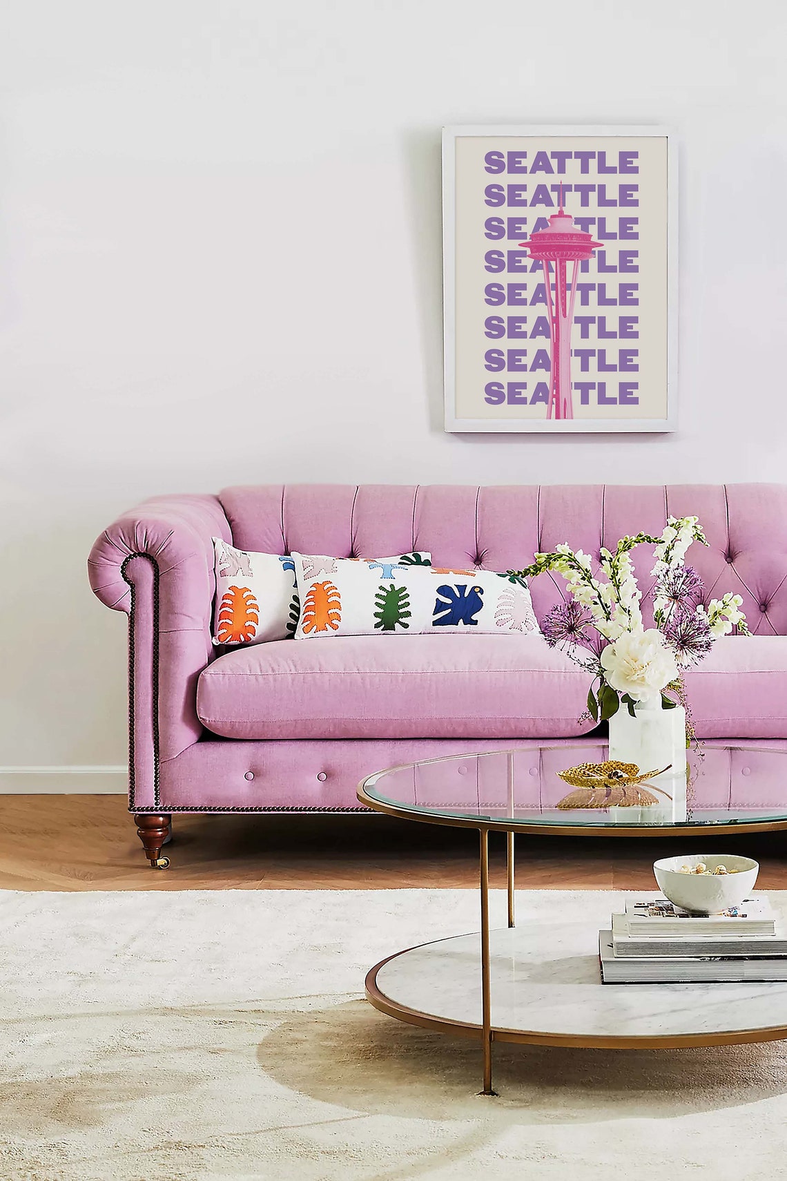 Seattle Space Needle Purple Pink Retro Bold Typography Travel Poster - Image 4