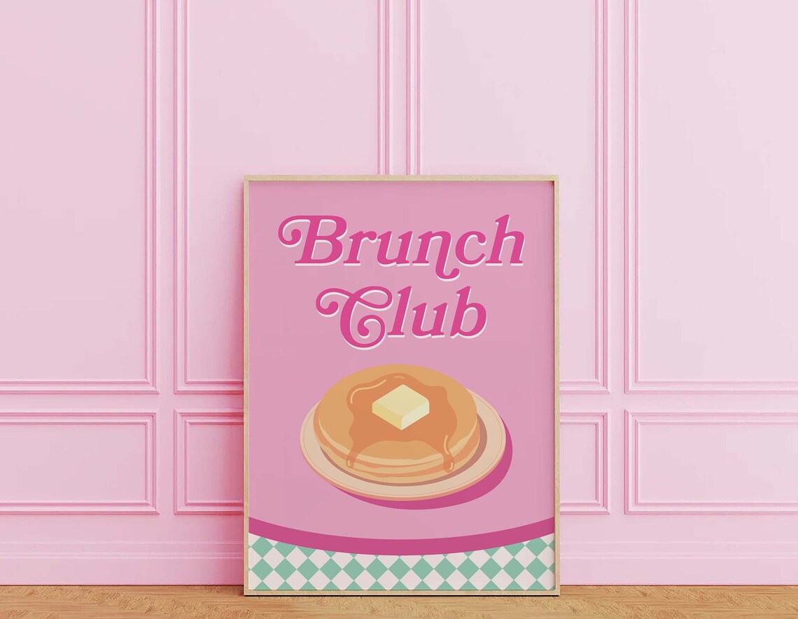 Brunch Club Pink Pancakes Retro Kitchen Breakfast Food Poster - Image 3