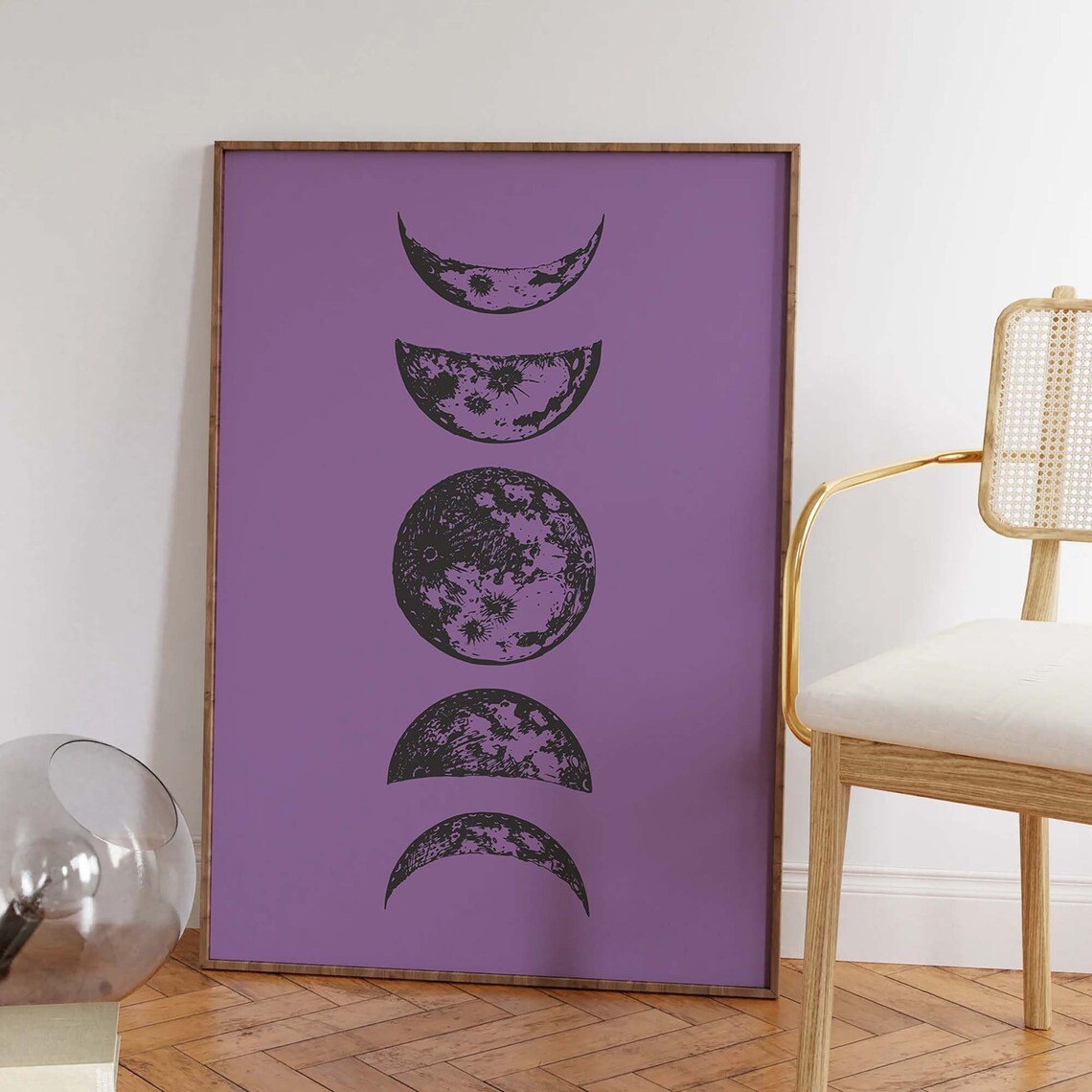 Moon Phases Column Purple Background Vintage Astronomy Poster - Image 5