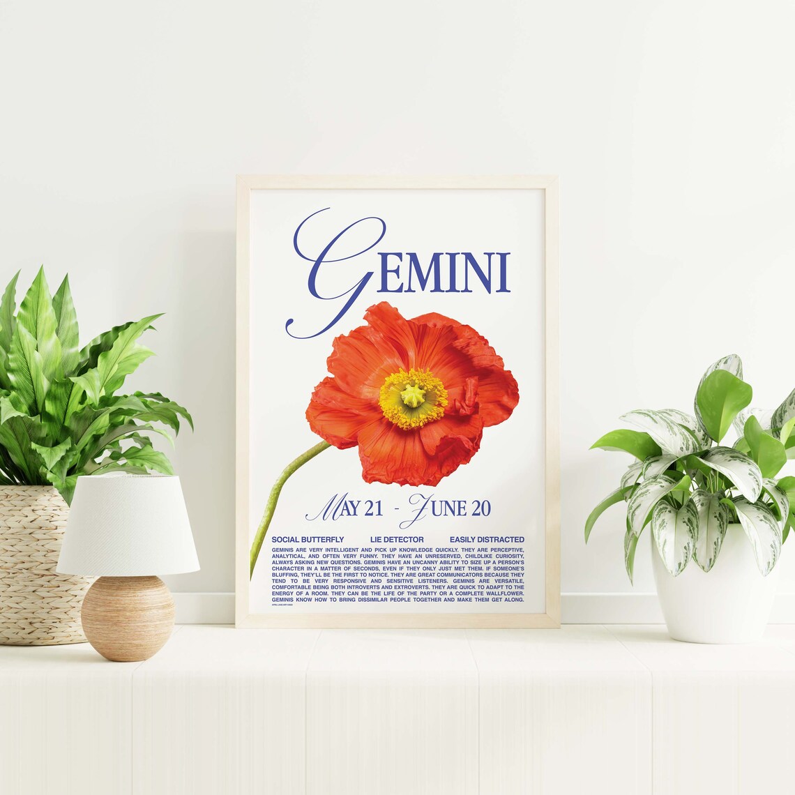 Gemini Zodiac Sign Poppy Flower Retro Astrology Star Sign Personality Poster - Image 6