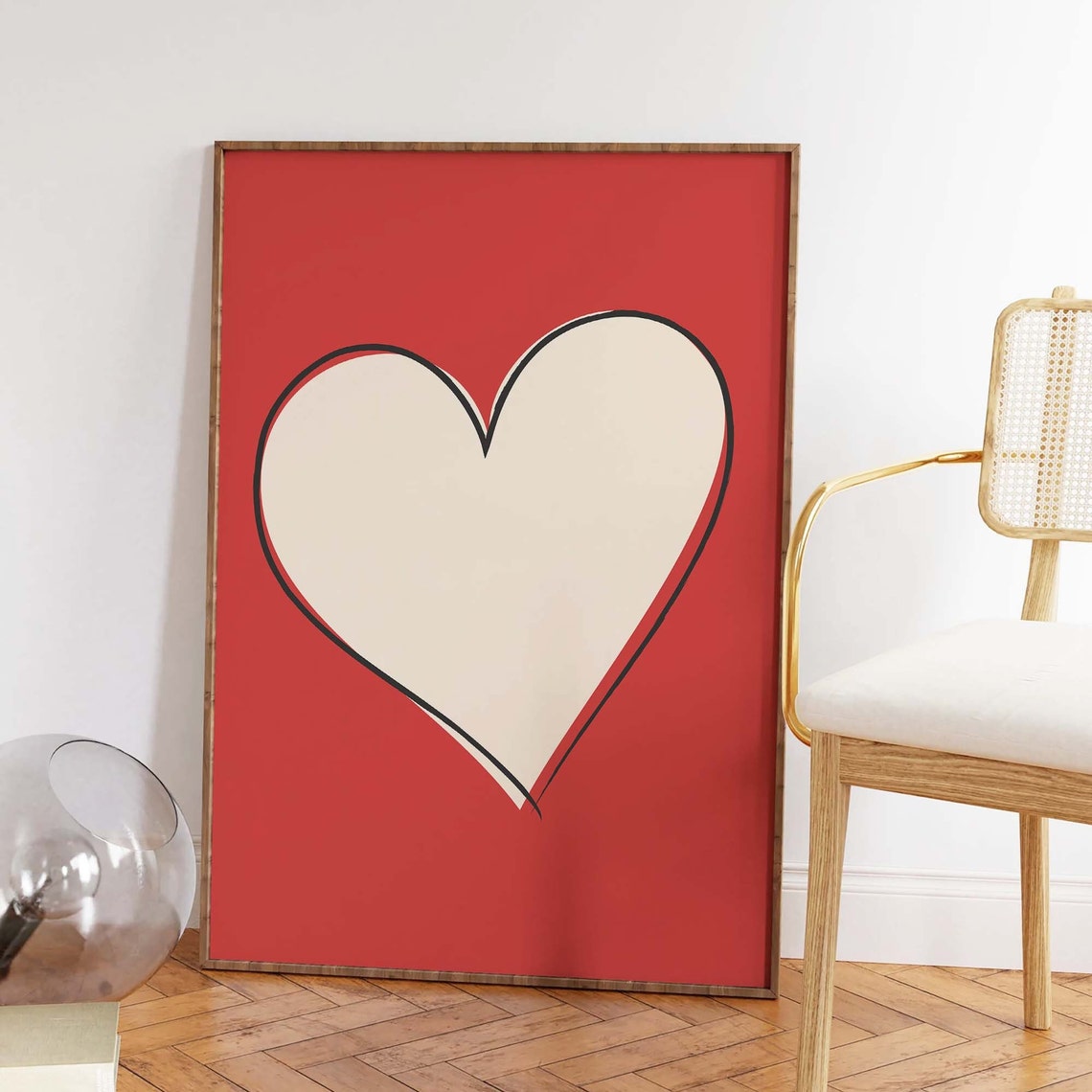 Red Heart Print Art Valentines Day Decor Red Wall Art Trendy Valentines Cute Valentines Print - Image 2