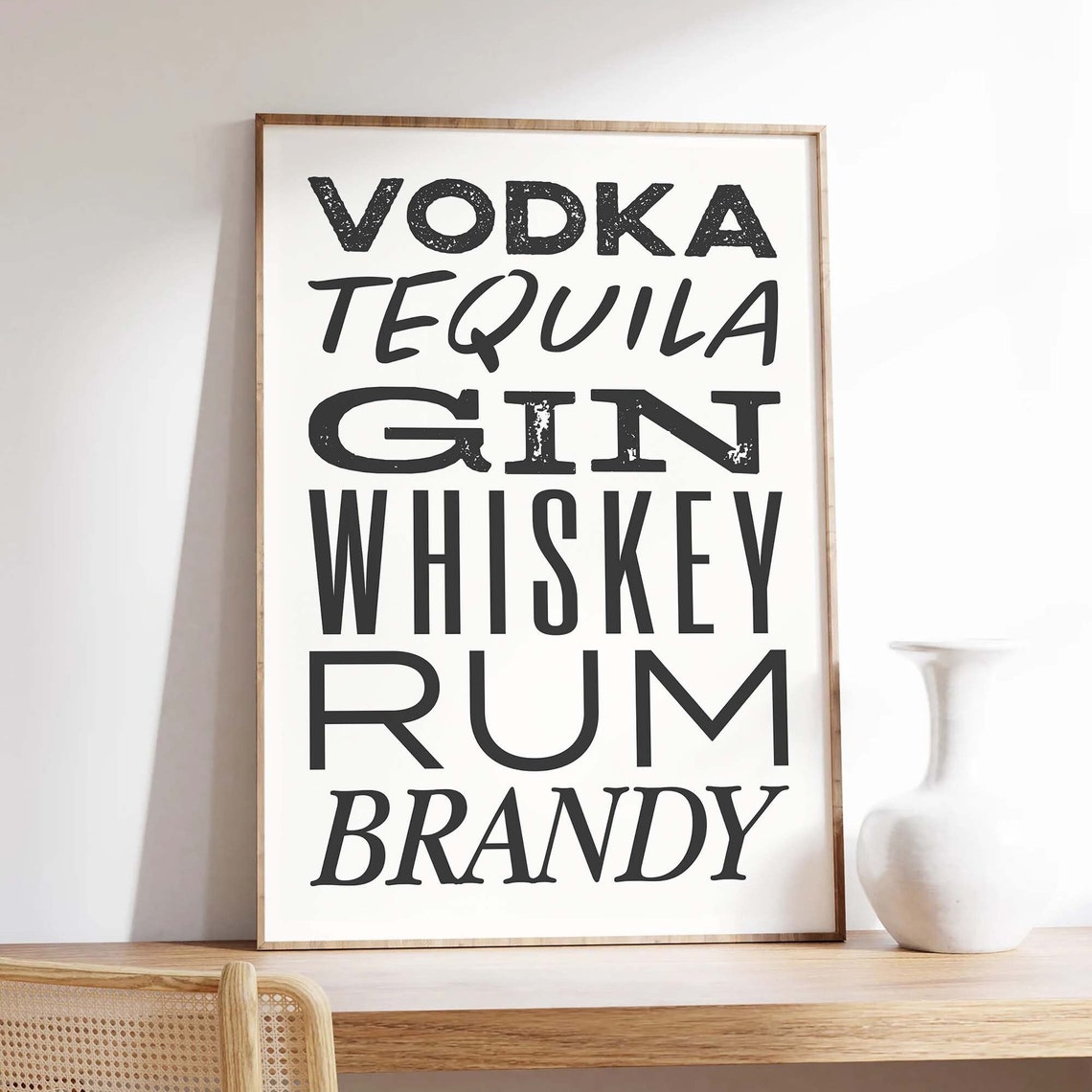 Vodka Tequila Gin Whiskey Rum Brandy Black Bar Typography Poster - Image 4