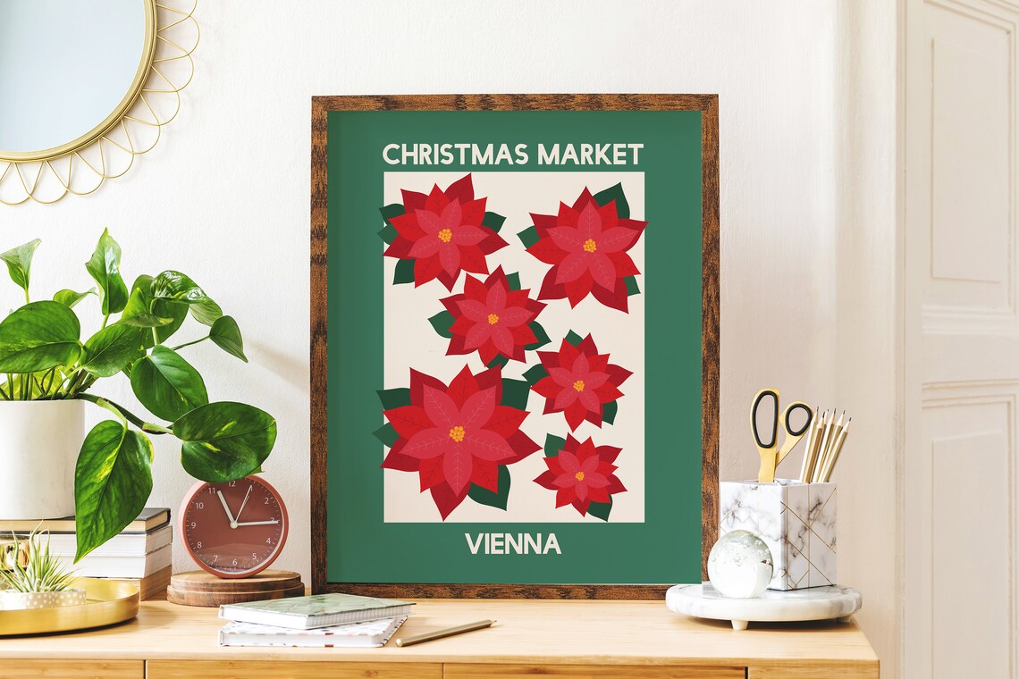 Vienna Christmas Market Red Poinsettia Holiday Travel Poster - Image 5