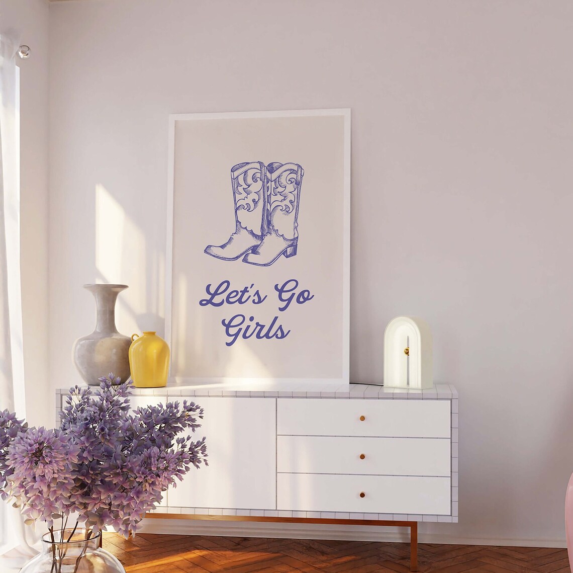 Lets Go Girls Cowboy Boots Purple Script Western Girl Art Poster - Image 4