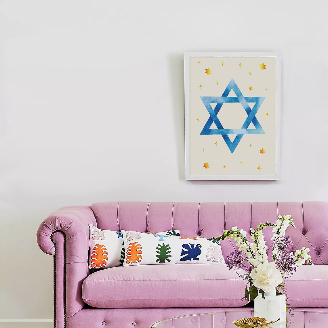 Star Of David Blue Watercolor Hanukkah Holiday Star Art Poster - Image 6