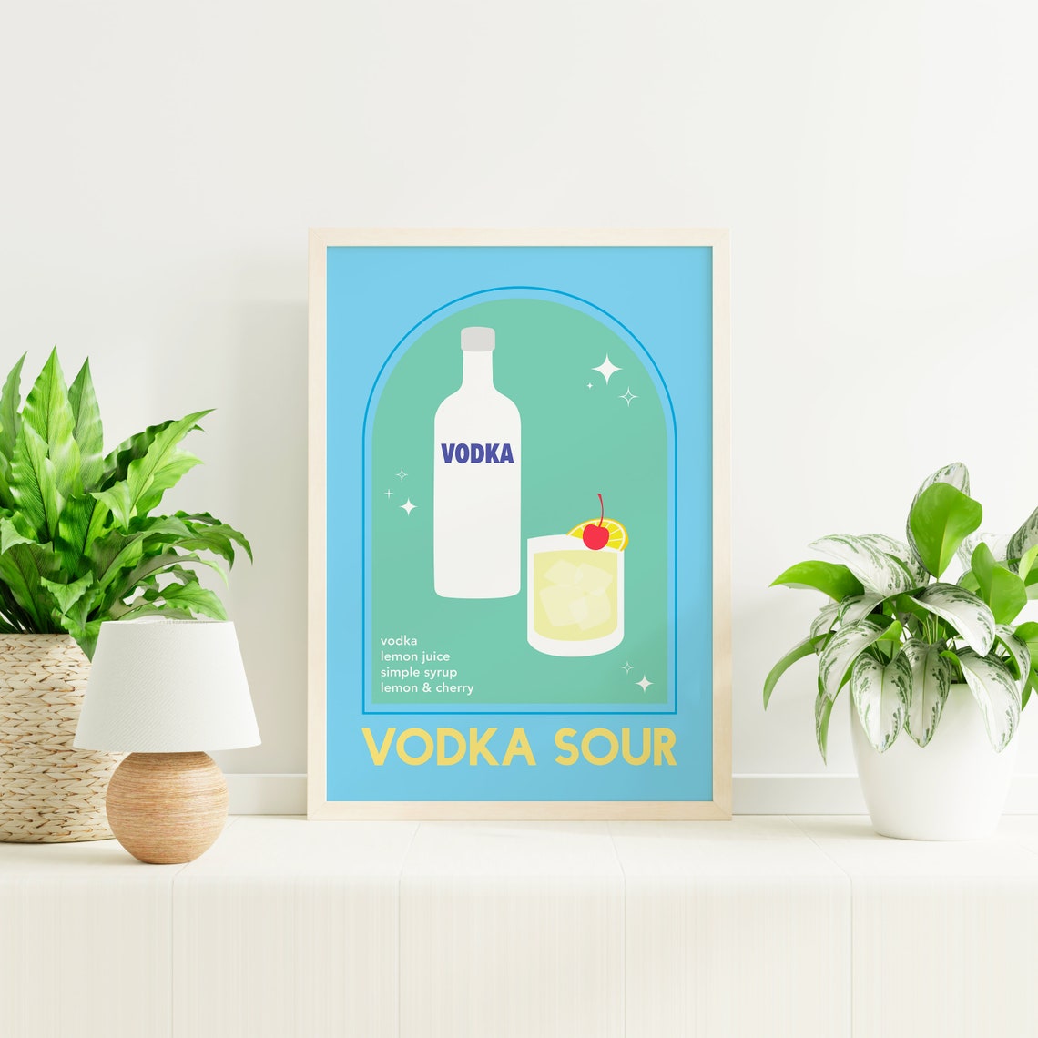 Vodka Sour Cocktail Print Art Cute Blue Cocktail Bar Art Kitchen Wall Art - Image 5