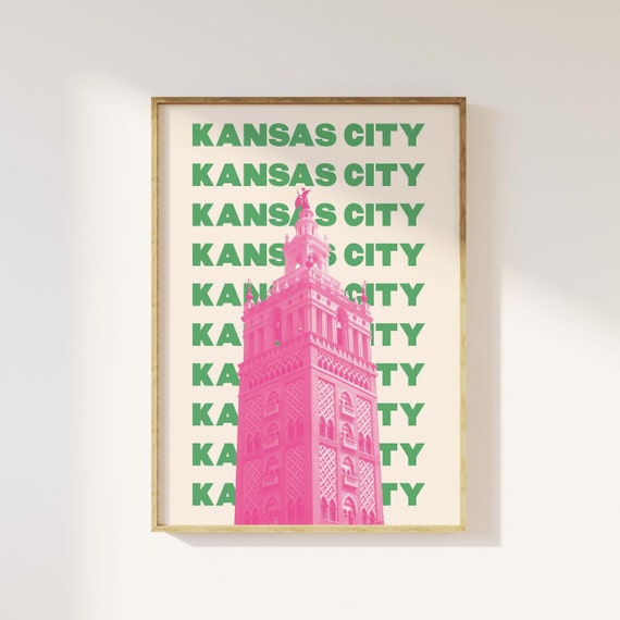 Kansas City Travel Print Art Pink Green Kansas Travel Exhibition Print Cute Trendy Wall Art
