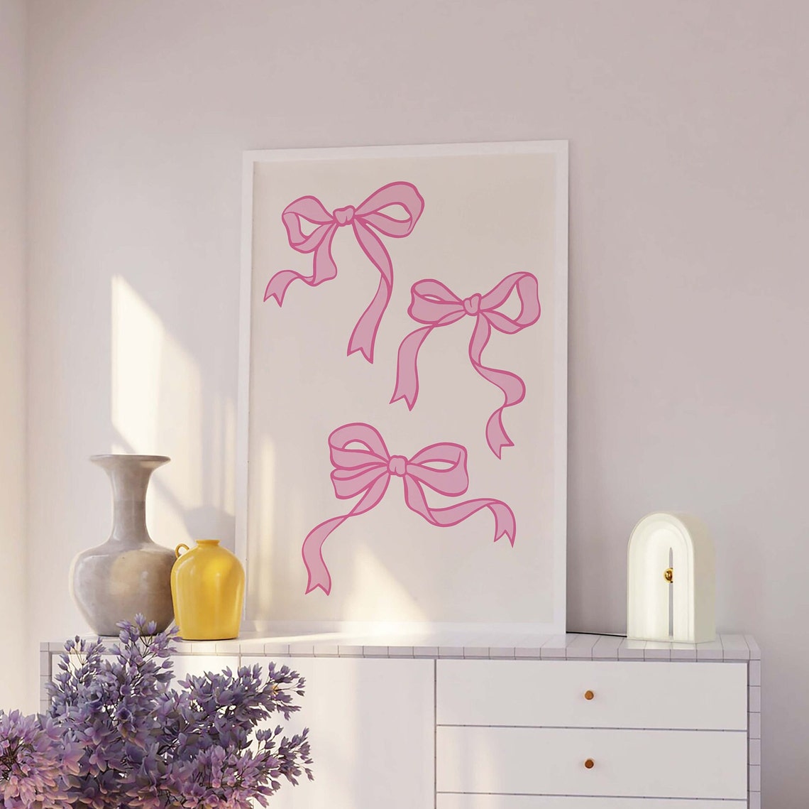 Pink Ribbon Bows Illustration Balletcore Nursery Room Decor Poster - Image 3