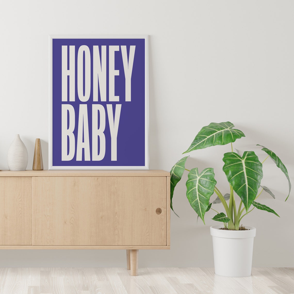 Honey Baby Bold Cream Typography Indigo Background Modern Quote Poster - Image 3